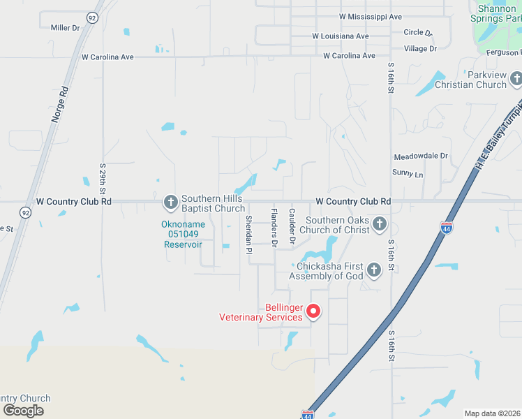 map of restaurants, bars, coffee shops, grocery stores, and more near 2223 W Country Club Rd in Chickasha