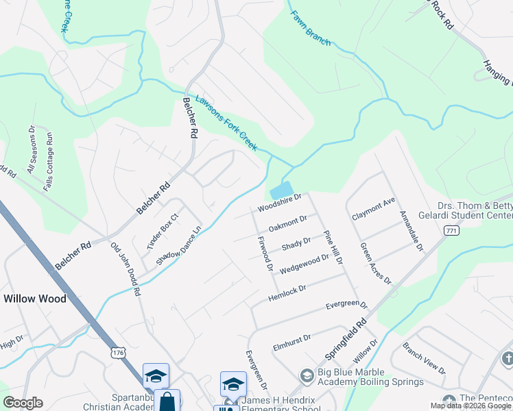 map of restaurants, bars, coffee shops, grocery stores, and more near 113 Woodshire Drive in Boiling Springs