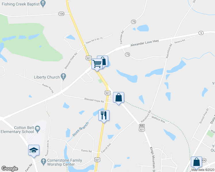 map of restaurants, bars, coffee shops, grocery stores, and more near 508 Kings Mountain Street in York