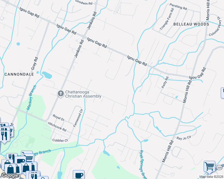 map of restaurants, bars, coffee shops, grocery stores, and more near 8219 Graham Road in Chattanooga