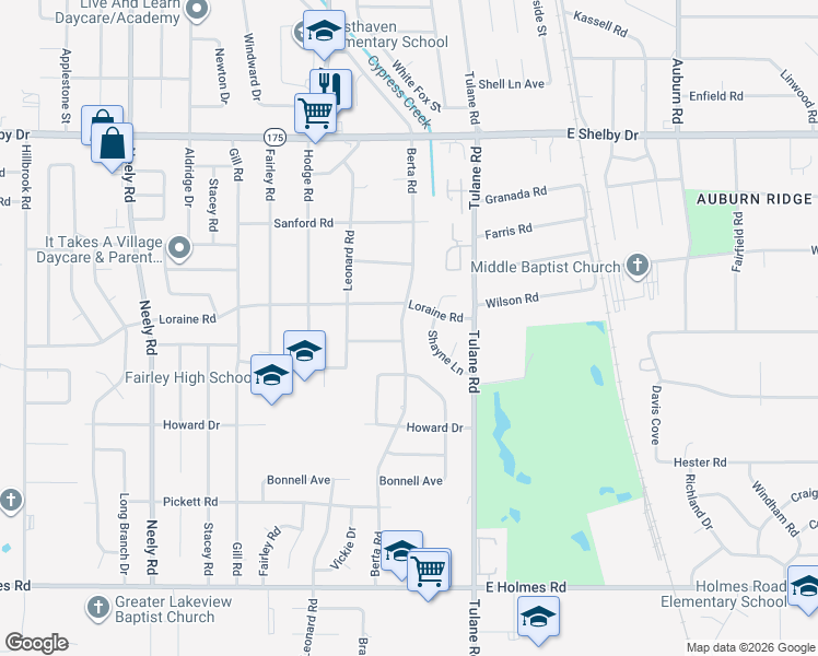 map of restaurants, bars, coffee shops, grocery stores, and more near 4907 Shayne Lane in Memphis