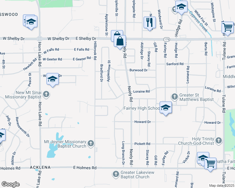 map of restaurants, bars, coffee shops, grocery stores, and more near 209 Loraine Road in Memphis