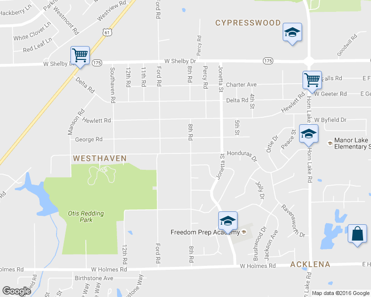 map of restaurants, bars, coffee shops, grocery stores, and more near 460 Honduras Drive in Memphis