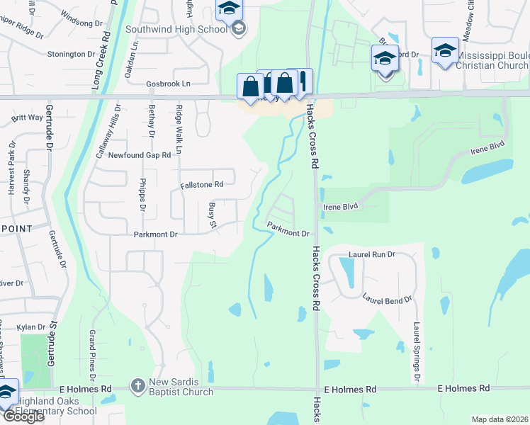 map of restaurants, bars, coffee shops, grocery stores, and more near 4911 Saddlehorn Cove in Memphis