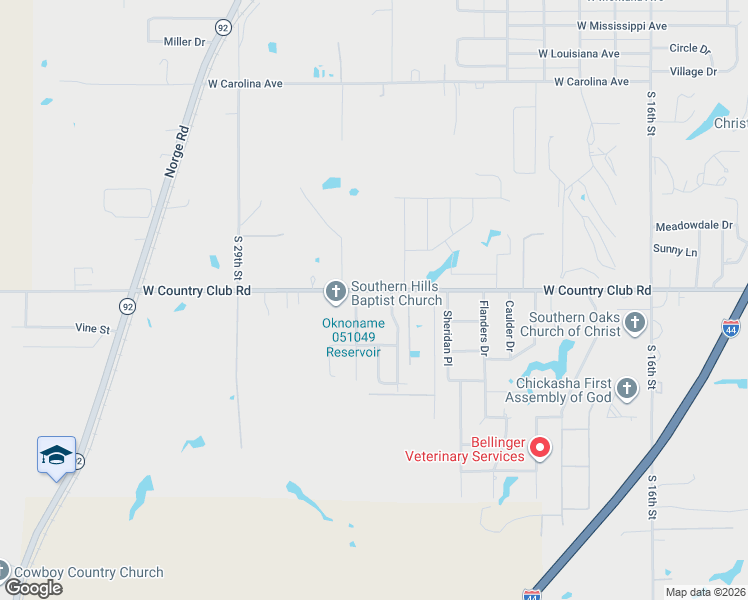 map of restaurants, bars, coffee shops, grocery stores, and more near 3205 South 25th Street in Chickasha