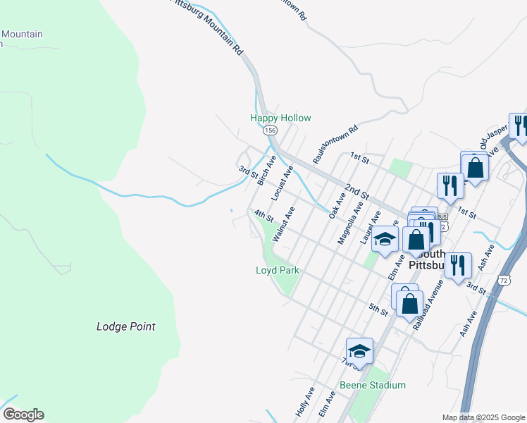 map of restaurants, bars, coffee shops, grocery stores, and more near 318 Locust Avenue in South Pittsburg
