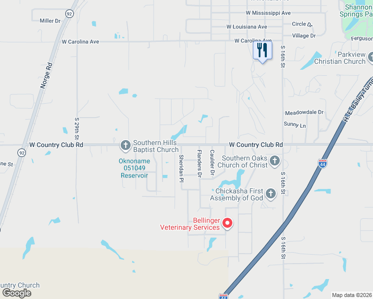 map of restaurants, bars, coffee shops, grocery stores, and more near 2223 West Country Club Road in Chickasha