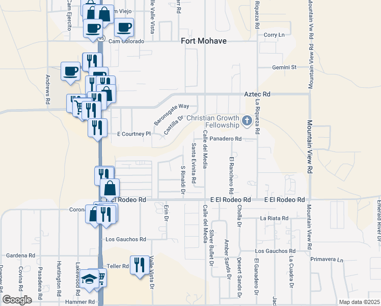 map of restaurants, bars, coffee shops, grocery stores, and more near 4888 South Rinaldi Drive in Fort Mohave