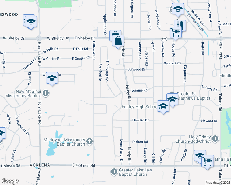 map of restaurants, bars, coffee shops, grocery stores, and more near 209 Loraine Road in Memphis