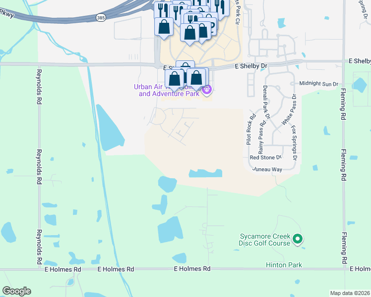 map of restaurants, bars, coffee shops, grocery stores, and more near 10280 Holmes Road in Collierville