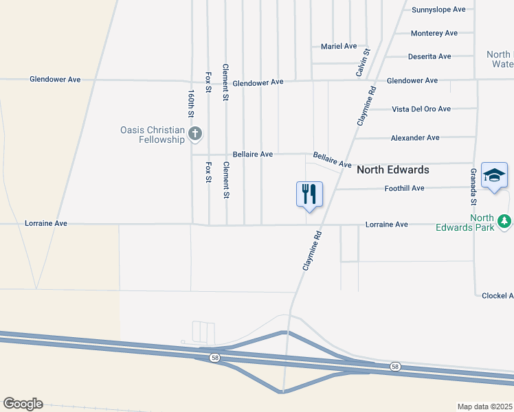 map of restaurants, bars, coffee shops, grocery stores, and more near 13057 Davenport Street in North Edwards