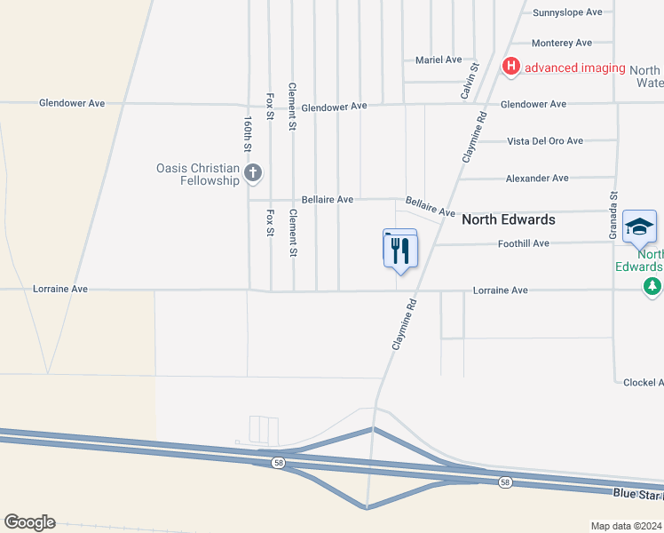 map of restaurants, bars, coffee shops, grocery stores, and more near 13057 Davenport Street in North Edwards
