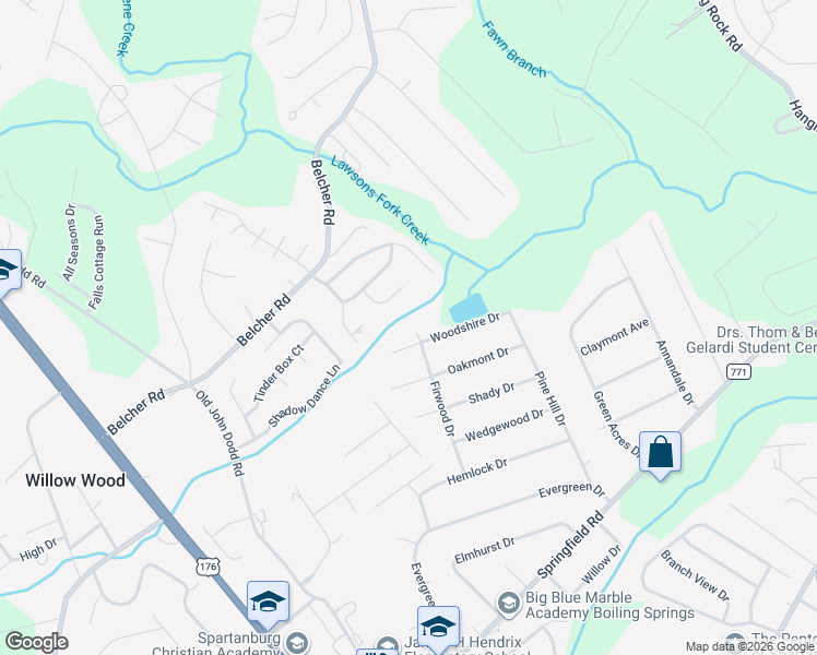 map of restaurants, bars, coffee shops, grocery stores, and more near 113 Woodshire Drive in Boiling Springs