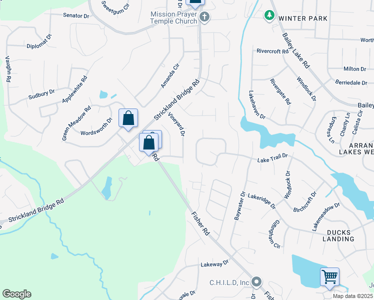 map of restaurants, bars, coffee shops, grocery stores, and more near 6546 Vineyard Drive in Fayetteville