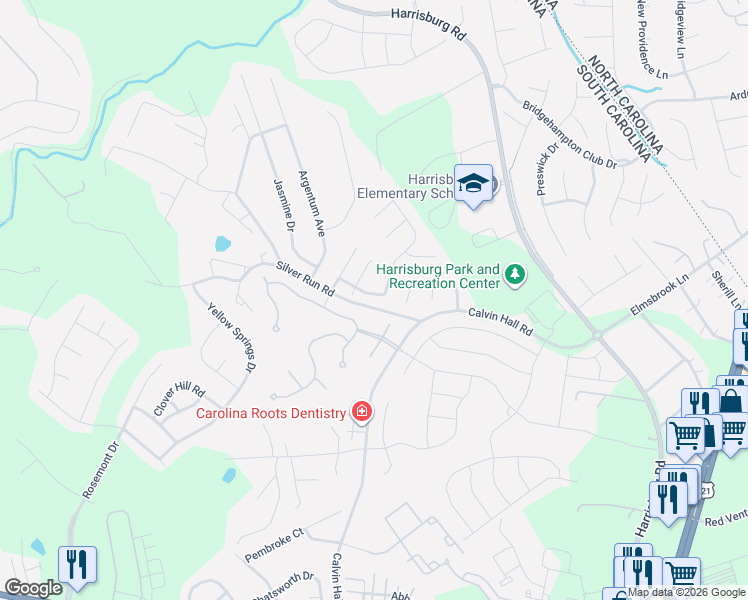 map of restaurants, bars, coffee shops, grocery stores, and more near 4030 Buckingham Drive in Fort Mill
