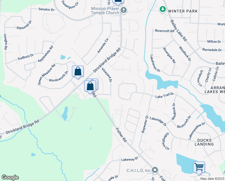map of restaurants, bars, coffee shops, grocery stores, and more near 6546 Vineyard Drive in Fayetteville