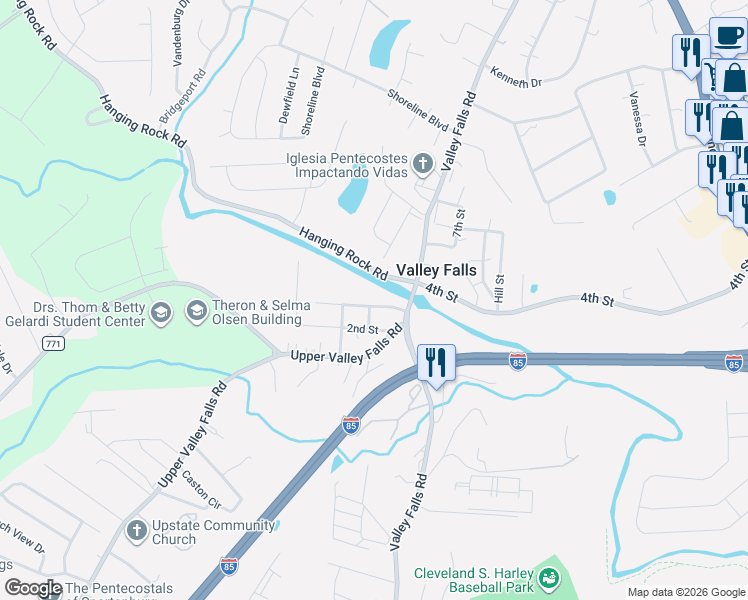 map of restaurants, bars, coffee shops, grocery stores, and more near 8161 3rd Street in Boiling Springs