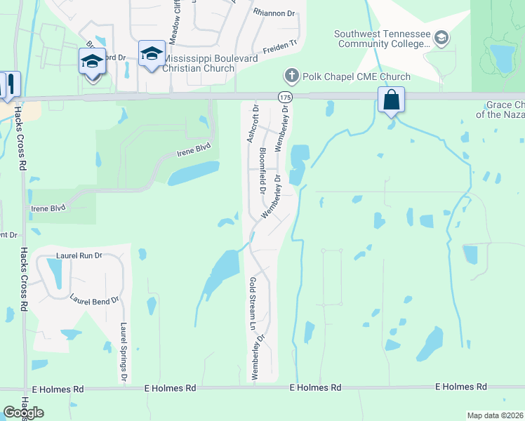 map of restaurants, bars, coffee shops, grocery stores, and more near 4908 Wemberley Drive in Memphis
