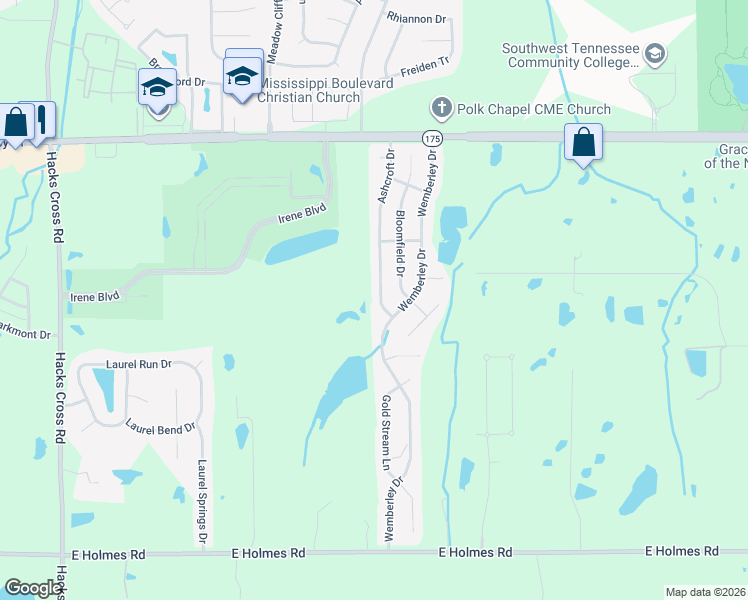 map of restaurants, bars, coffee shops, grocery stores, and more near 4899 Ashcroft Drive in Memphis