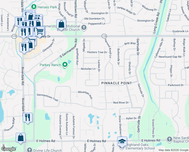 map of restaurants, bars, coffee shops, grocery stores, and more near 4905 Lanlee Drive in Memphis