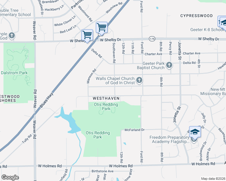 map of restaurants, bars, coffee shops, grocery stores, and more near 4897 Southaven Road in Memphis