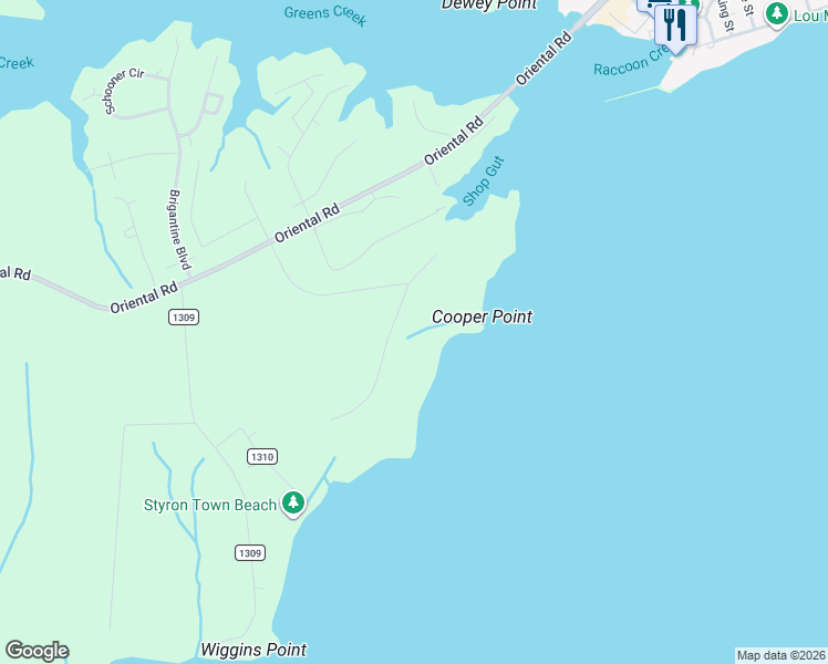 map of restaurants, bars, coffee shops, grocery stores, and more near 123 Wind Lake Road in Oriental