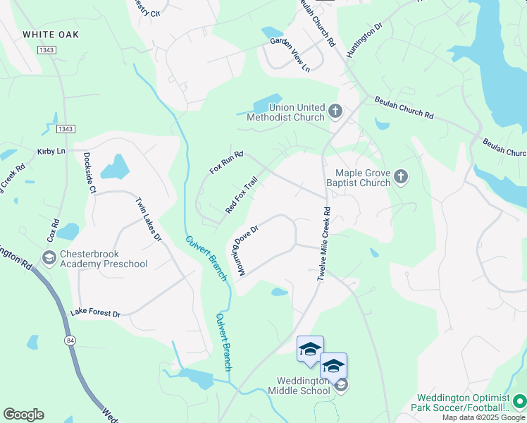 map of restaurants, bars, coffee shops, grocery stores, and more near 4185 Mourning Dove Drive in Weddington