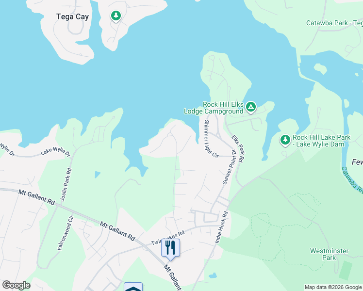 map of restaurants, bars, coffee shops, grocery stores, and more near 4166 Upper Cove Road in Rock Hill