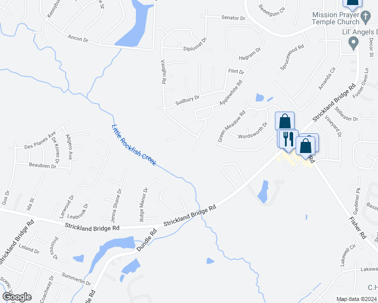 map of restaurants, bars, coffee shops, grocery stores, and more near 6898 Apsley Court in Fayetteville