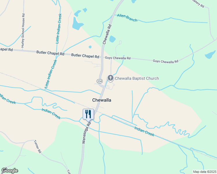 map of restaurants, bars, coffee shops, grocery stores, and more near 190 Chewalla Road in Ramer