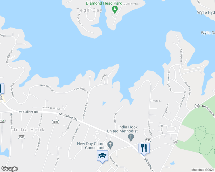 map of restaurants, bars, coffee shops, grocery stores, and more near 4154 Joslin Park Road in Rock Hill