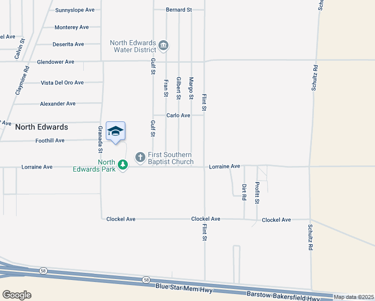 map of restaurants, bars, coffee shops, grocery stores, and more near 13103 Margo Street in North Edwards