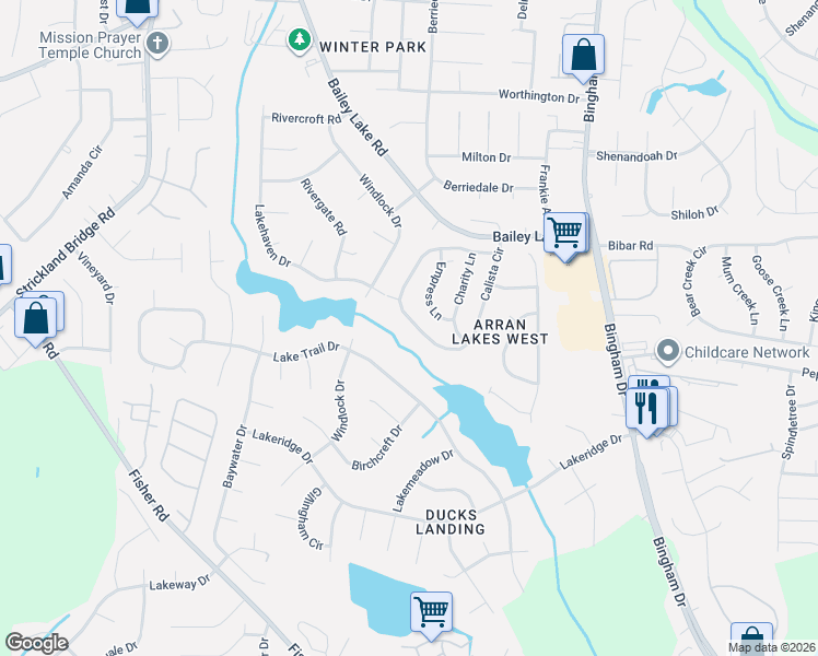map of restaurants, bars, coffee shops, grocery stores, and more near 1926-1930 Calista Circle in Fayetteville