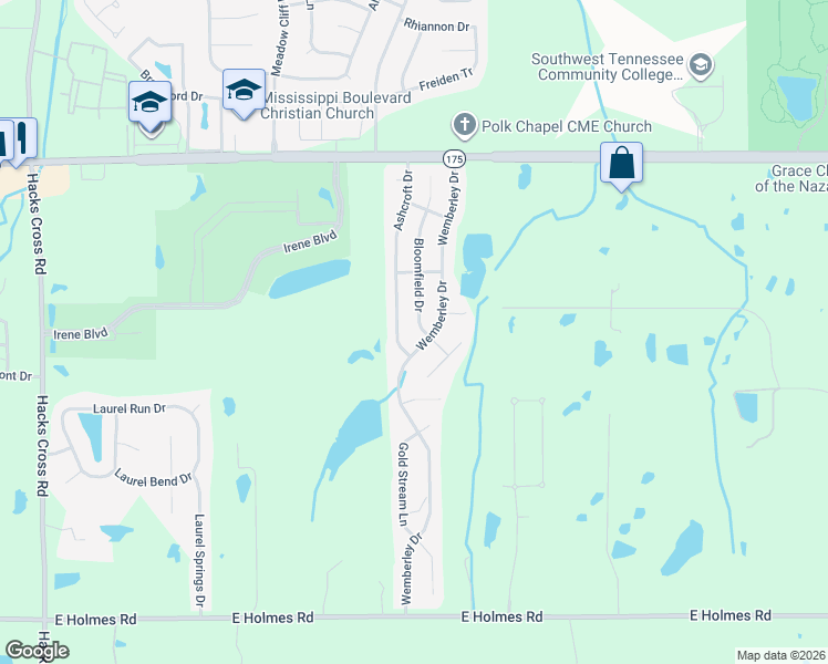map of restaurants, bars, coffee shops, grocery stores, and more near 4869 Bloomfield Drive in Memphis