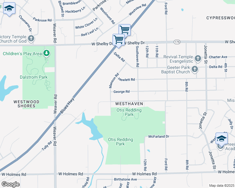 map of restaurants, bars, coffee shops, grocery stores, and more near 4910 Manson Road in Memphis