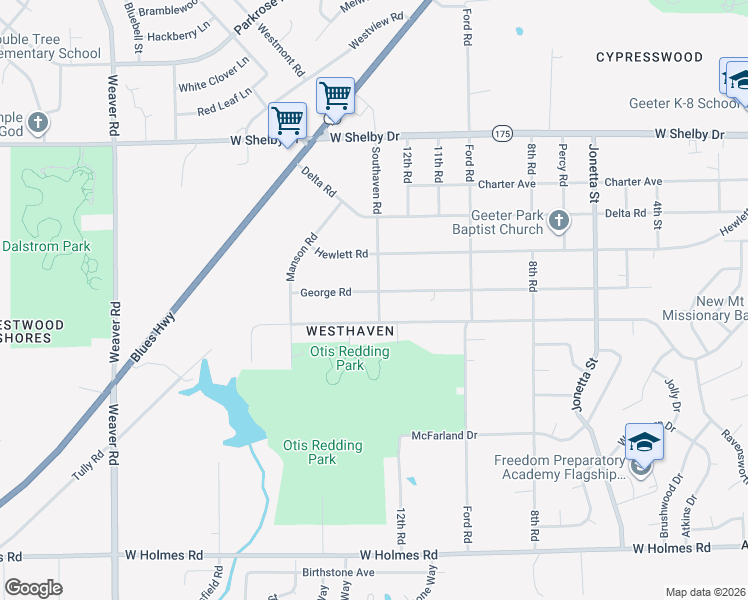 map of restaurants, bars, coffee shops, grocery stores, and more near 4909 Southaven Road in Memphis