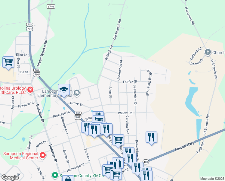 map of restaurants, bars, coffee shops, grocery stores, and more near 506 Allen Street in Clinton