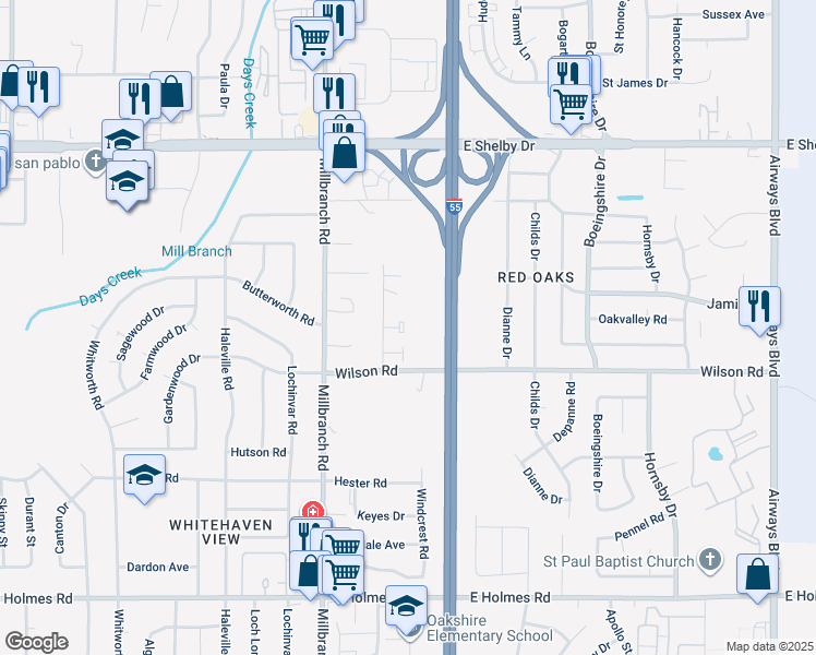 map of restaurants, bars, coffee shops, grocery stores, and more near 1780 2nd Green Drive in Memphis