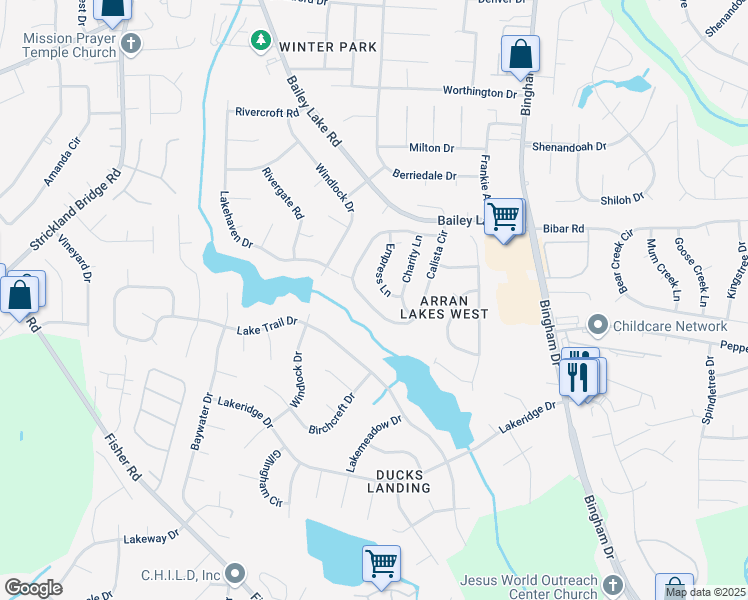 map of restaurants, bars, coffee shops, grocery stores, and more near 1926-1930 Calista Circle in Fayetteville