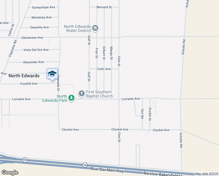 map of restaurants, bars, coffee shops, grocery stores, and more near 13103 Margo Street in North Edwards