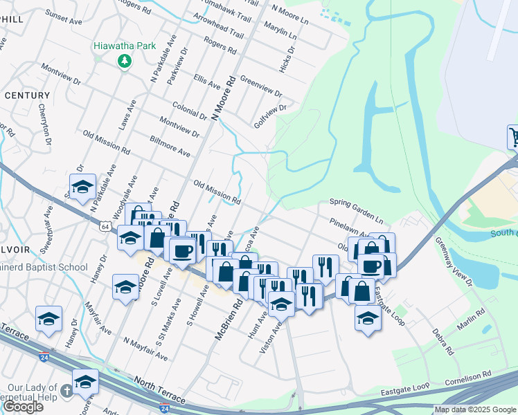 map of restaurants, bars, coffee shops, grocery stores, and more near 305 Tacoa Avenue in Chattanooga