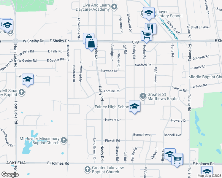 map of restaurants, bars, coffee shops, grocery stores, and more near 300 Summerwood Avenue in Memphis
