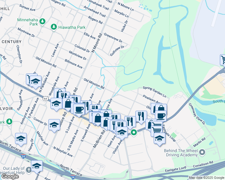 map of restaurants, bars, coffee shops, grocery stores, and more near 305 Tacoa Avenue in Chattanooga
