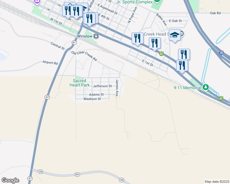 map of restaurants, bars, coffee shops, grocery stores, and more near 618 Jefferson Street in Winslow