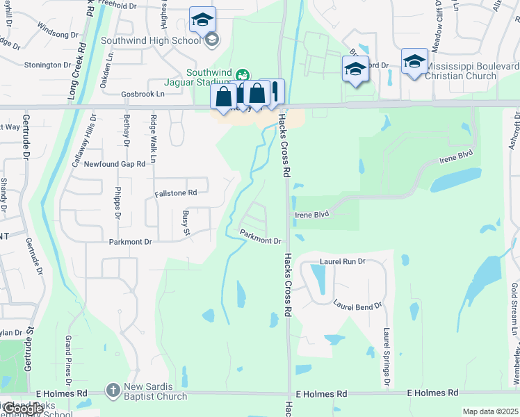 map of restaurants, bars, coffee shops, grocery stores, and more near 4861 Stirrup Drive in Memphis