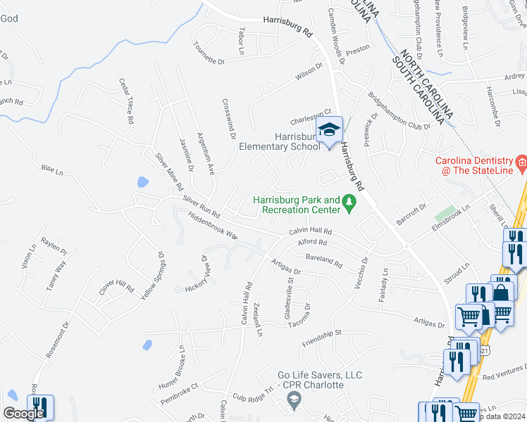 map of restaurants, bars, coffee shops, grocery stores, and more near 4066 Buckingham Drive in Fort Mill