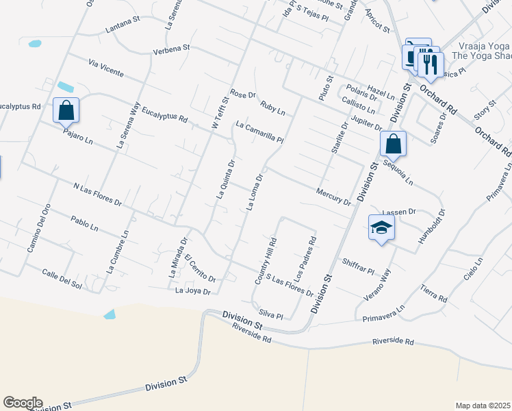 map of restaurants, bars, coffee shops, grocery stores, and more near 1431 La Loma Drive in Nipomo