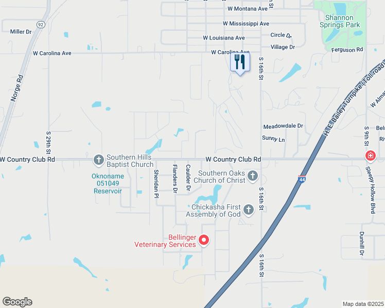 map of restaurants, bars, coffee shops, grocery stores, and more near 1930 West Country Club Road in Chickasha