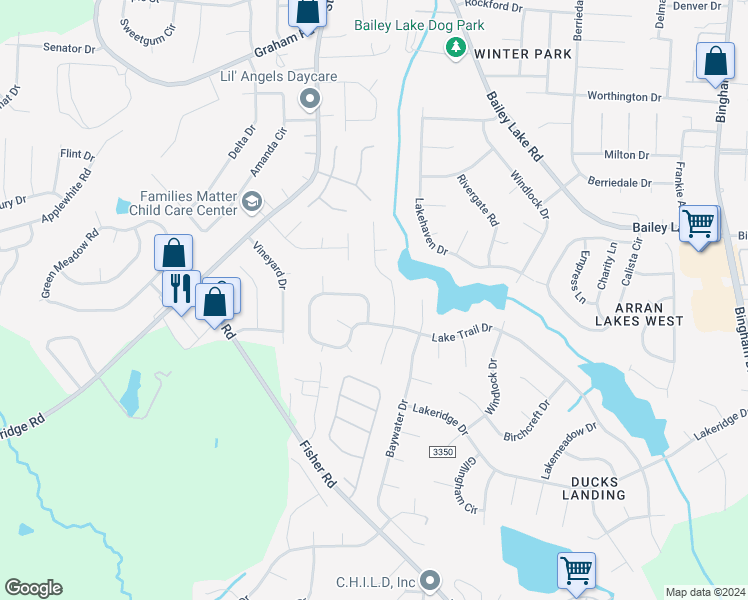 map of restaurants, bars, coffee shops, grocery stores, and more near 6373 Lake Trail Drive in Fayetteville