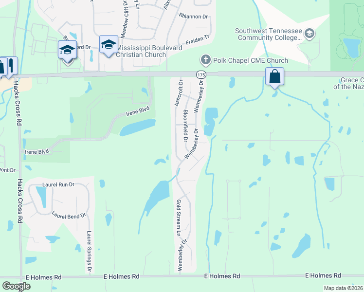 map of restaurants, bars, coffee shops, grocery stores, and more near 4845 Bloomfield Drive in Memphis